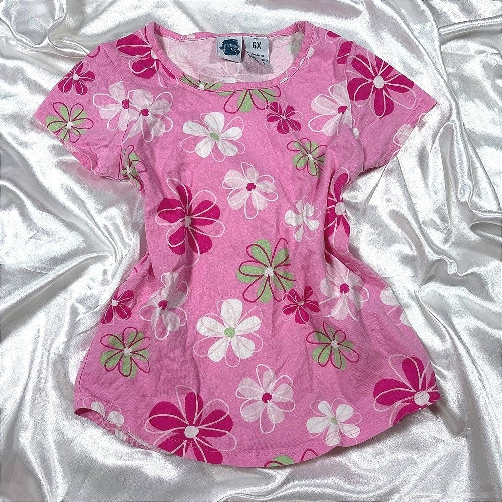 y2k floral T-Shirt Pink baby tee  Daisy Print Cotton Top 6X